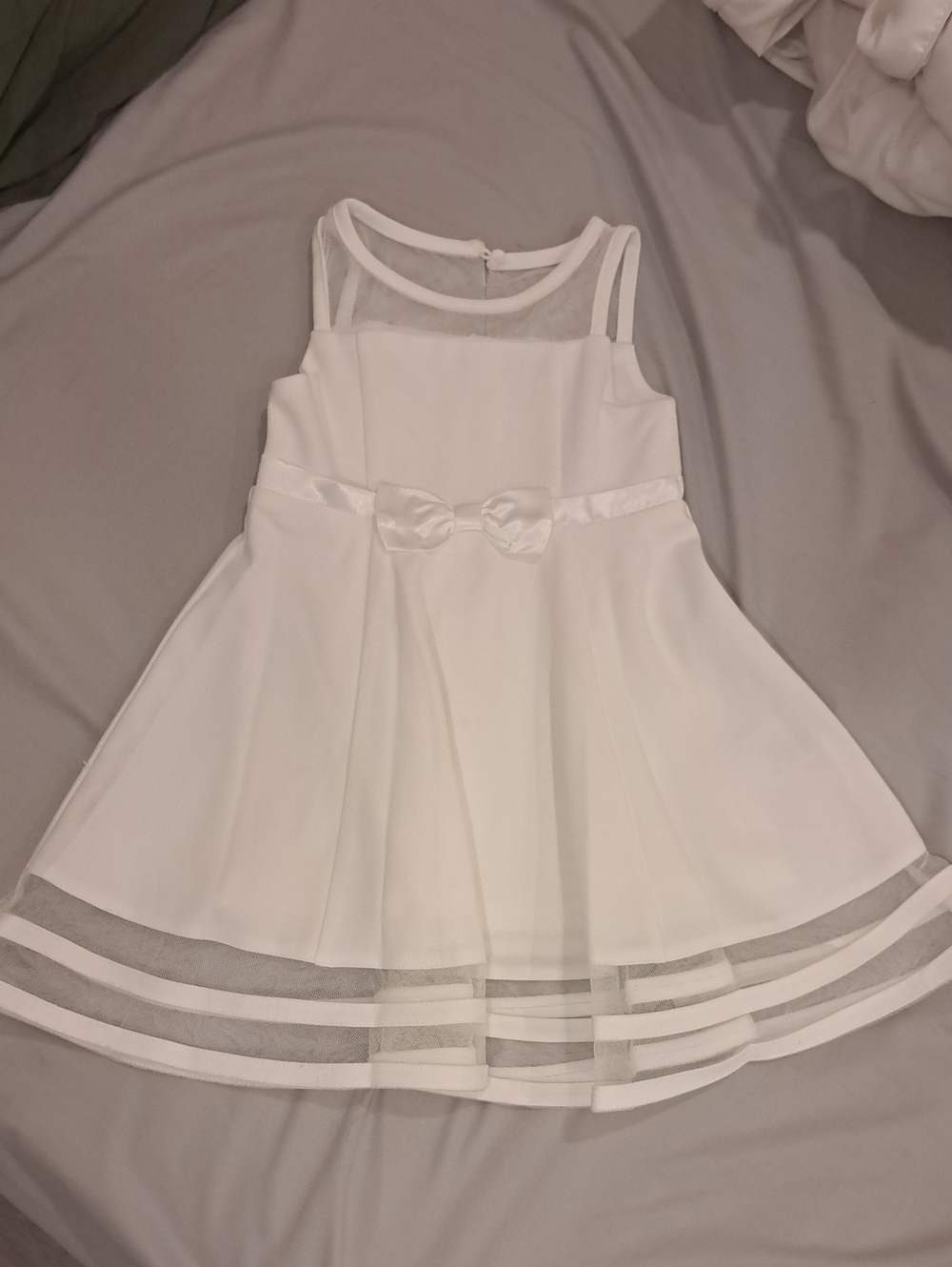 Calvin Klein White Mesh-Trim Bow Waist Party Dress for Girls